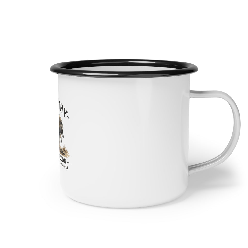 Enamel Camp Cup – 'Jimothy the Raccoon' Vintage Camping Mug