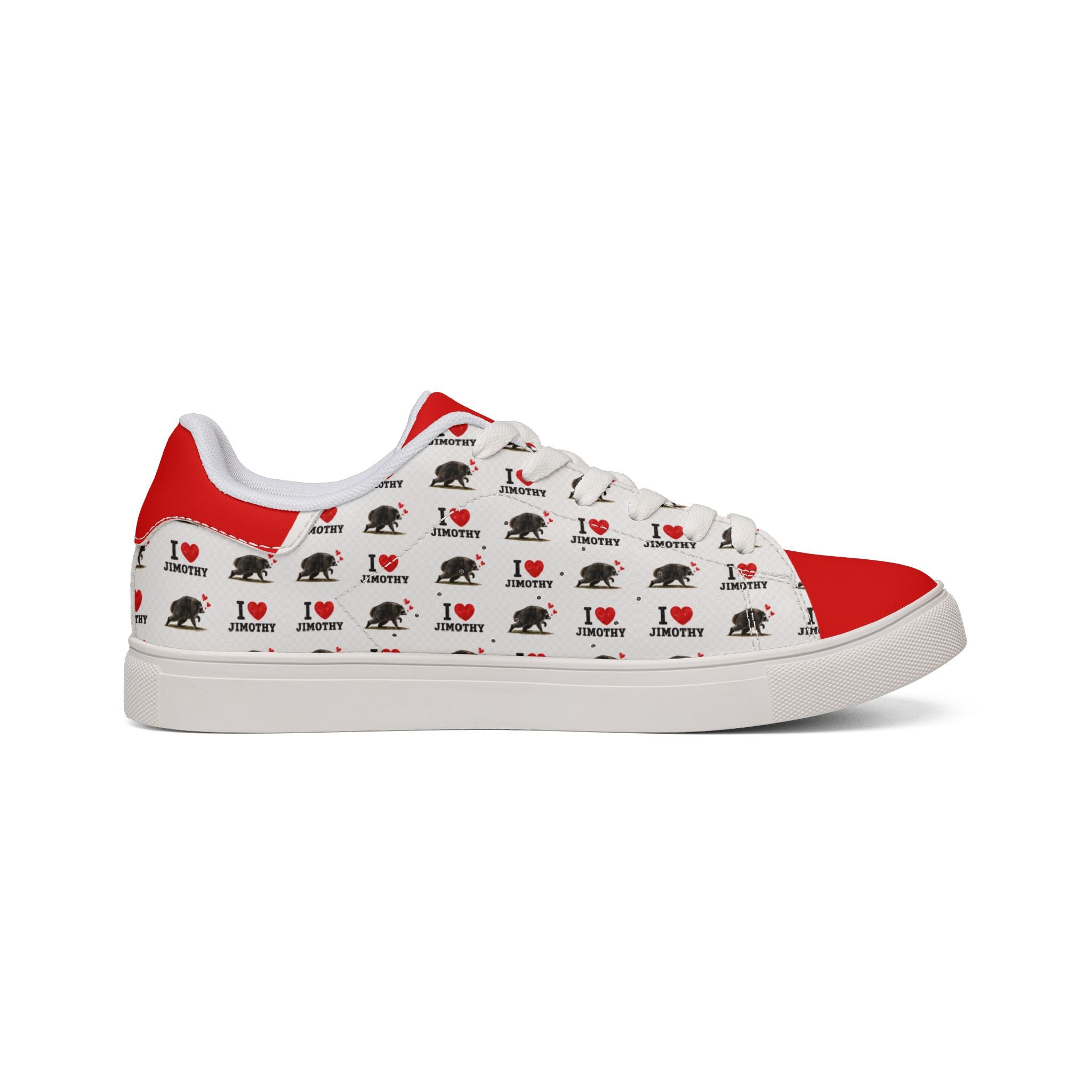 Leather Sneakers — 'I  Love Jimothy' Pattern Low-Top Men's Casual Shoes