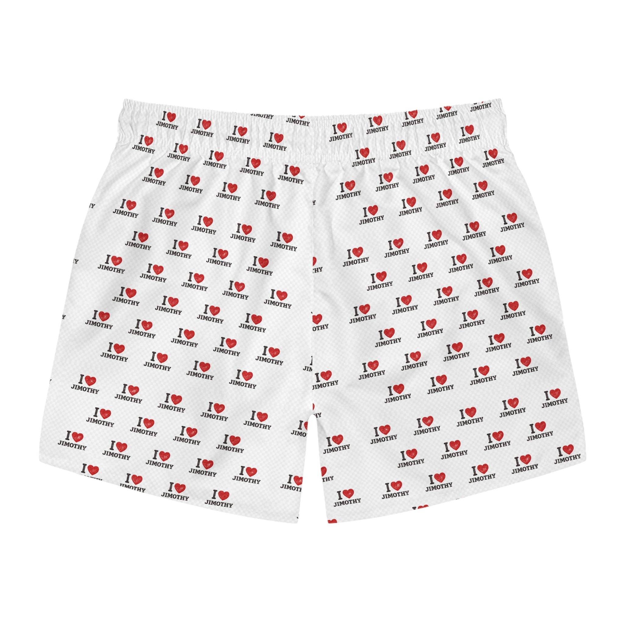 I Love Jimothy Swim Trunks — All-Over-Print Beach Shorts