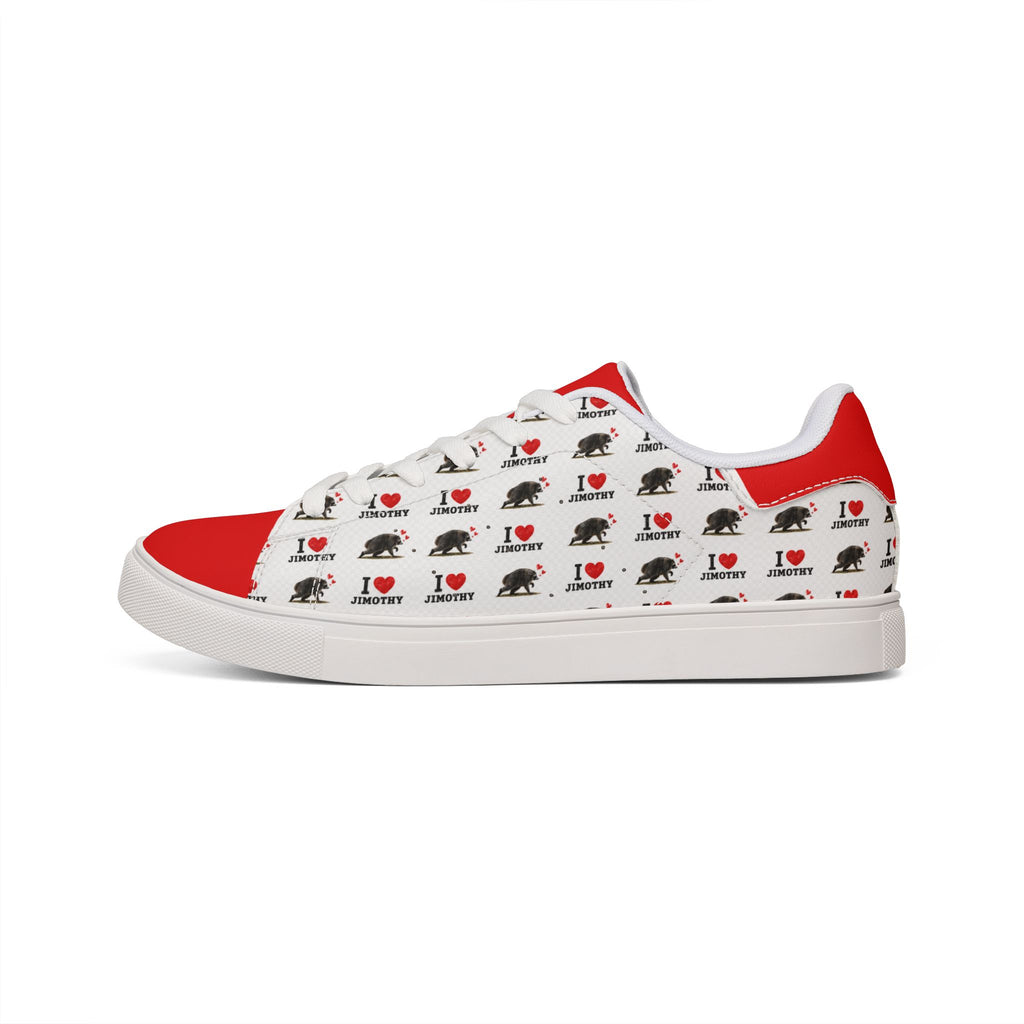 Leather Sneakers — 'I  Love Jimothy' Pattern Low-Top Men's Casual Shoes