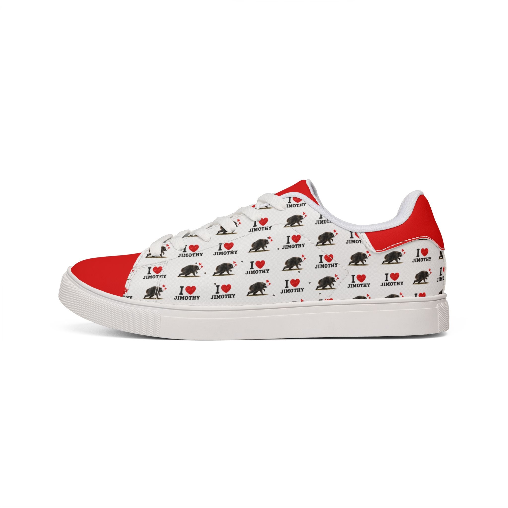 Leather Sneakers — 'I  Love Jimothy' Pattern Low-Top Men's Casual Shoes