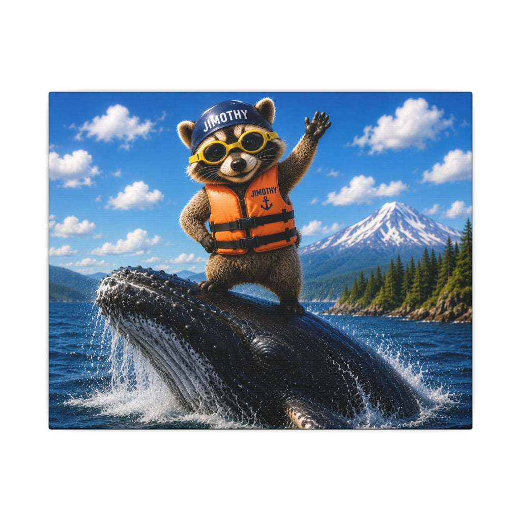 Raccoon Surfer Canvas Wall Art — Cute Adventure Wildlife Print