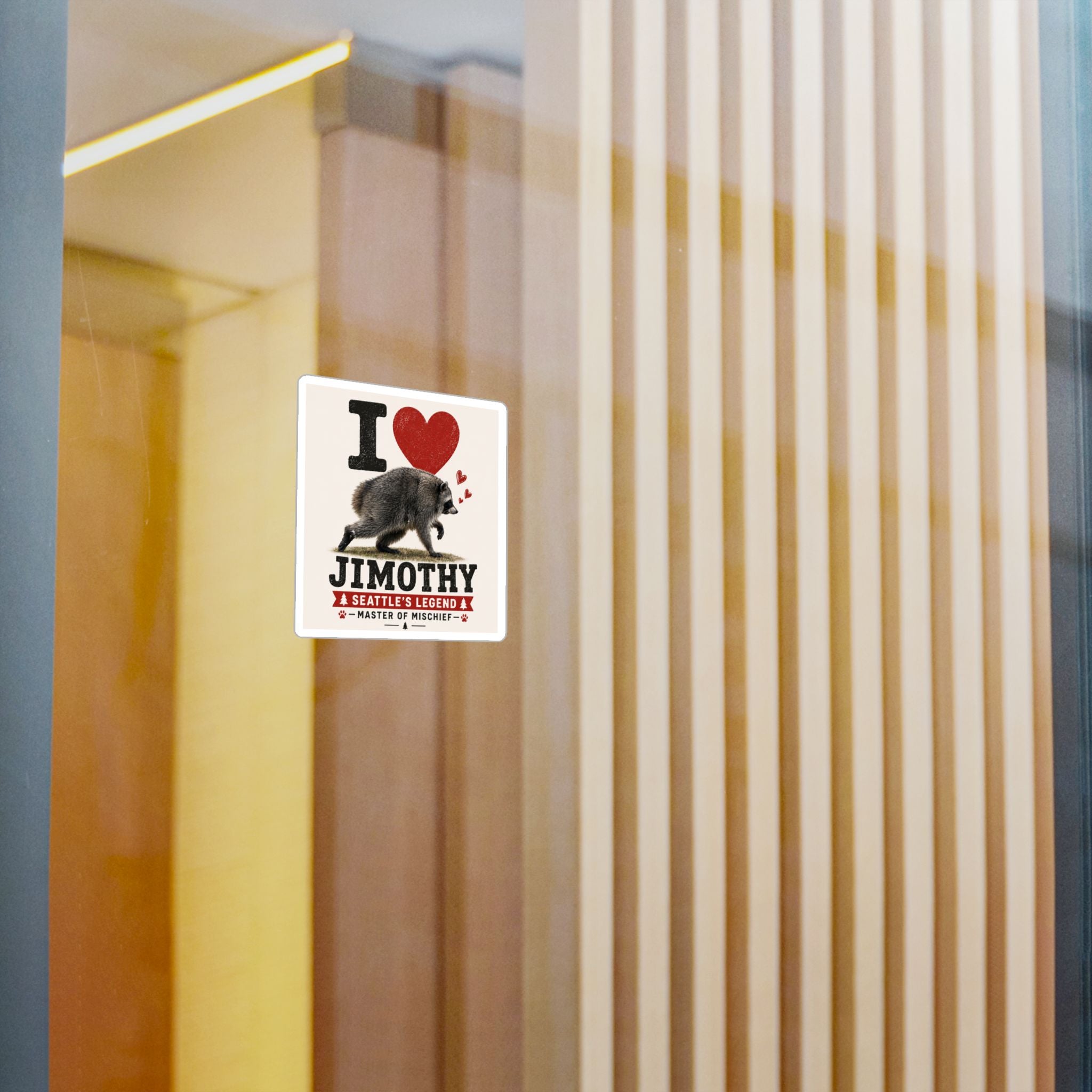 Kiss-Cut Vinyl Decal — "I  Jimothy" Raccoon | Seattle’s Legend, Master of Mischief