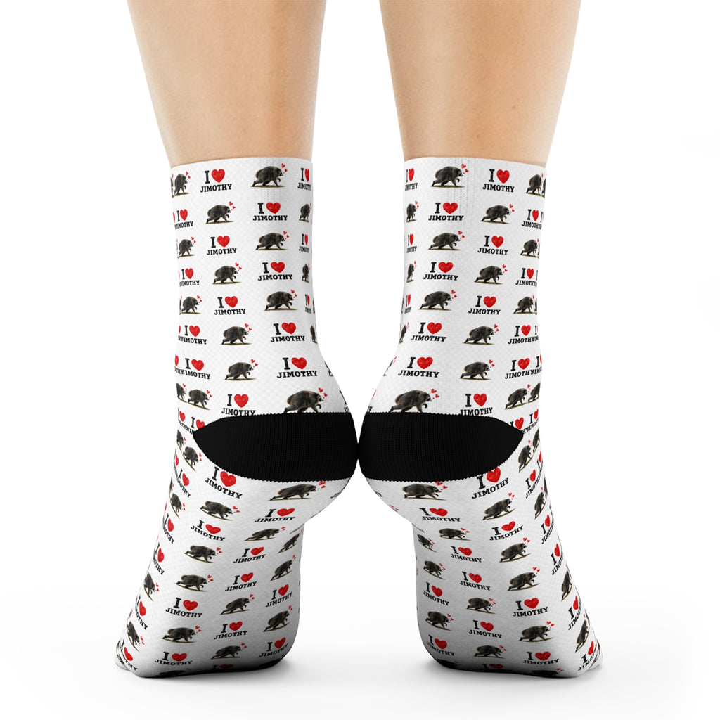 I  Love Jimothy Crew Socks – Cute Repeating Jimothy Lover Socks