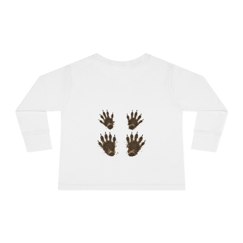 Toddler Long Sleeve Tee — 'Jimothy Crossing Road Sign with Jimothy Feet (Back)