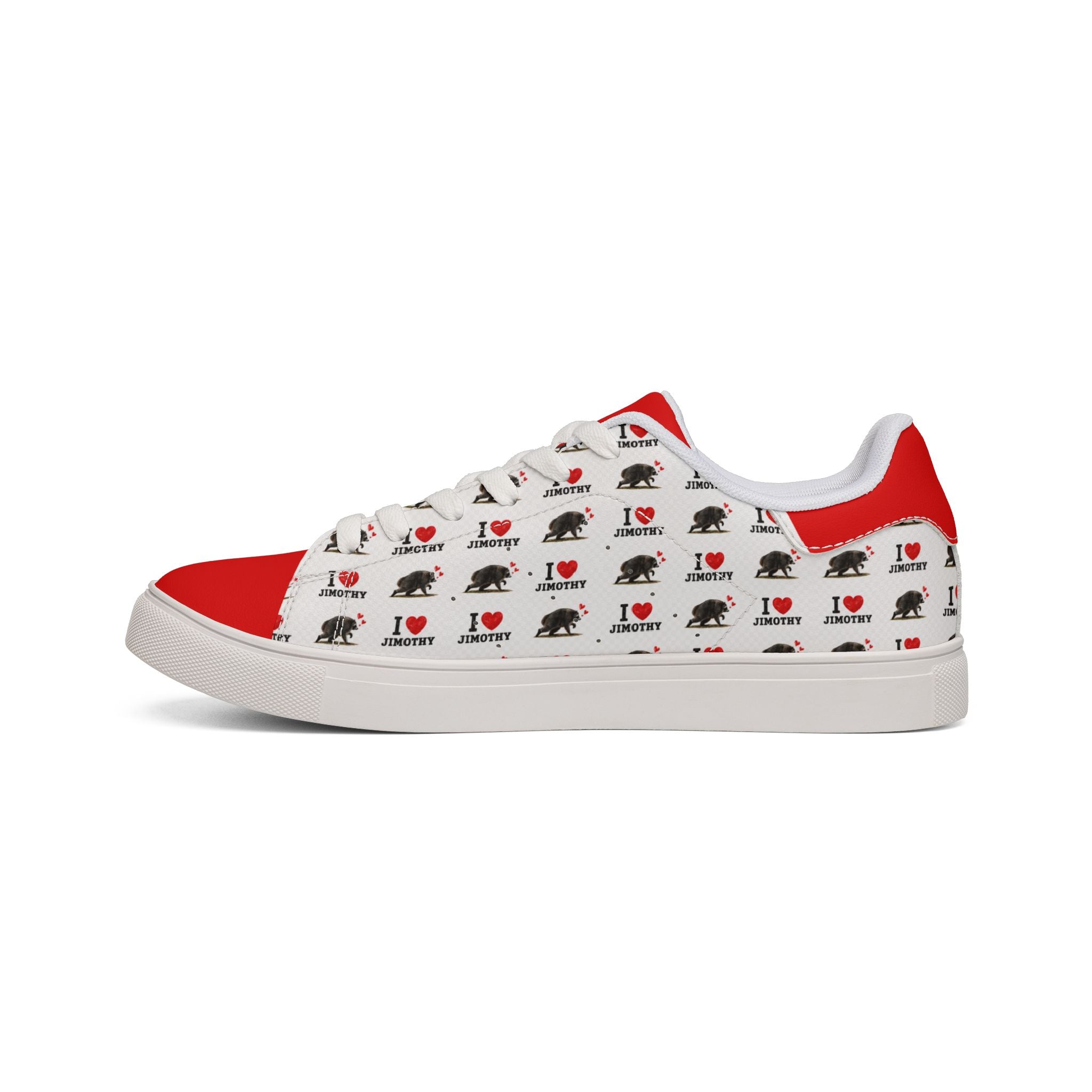 Leather Sneakers — 'I  Love Jimothy' Pattern Low-Top Men's Casual Shoes