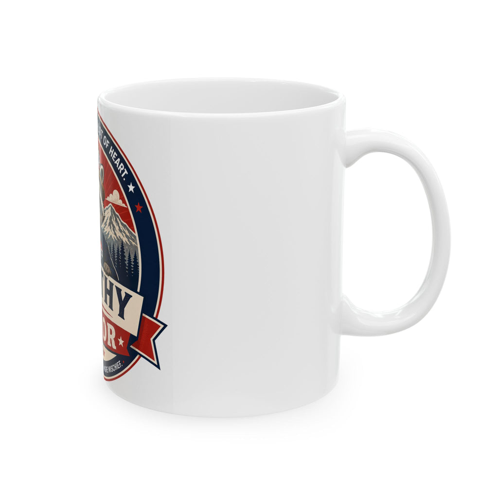 Jimothy for Mayor Ceramic Mug — Cute Raccoon Political Campaign Coffee Mug (11oz/15oz)