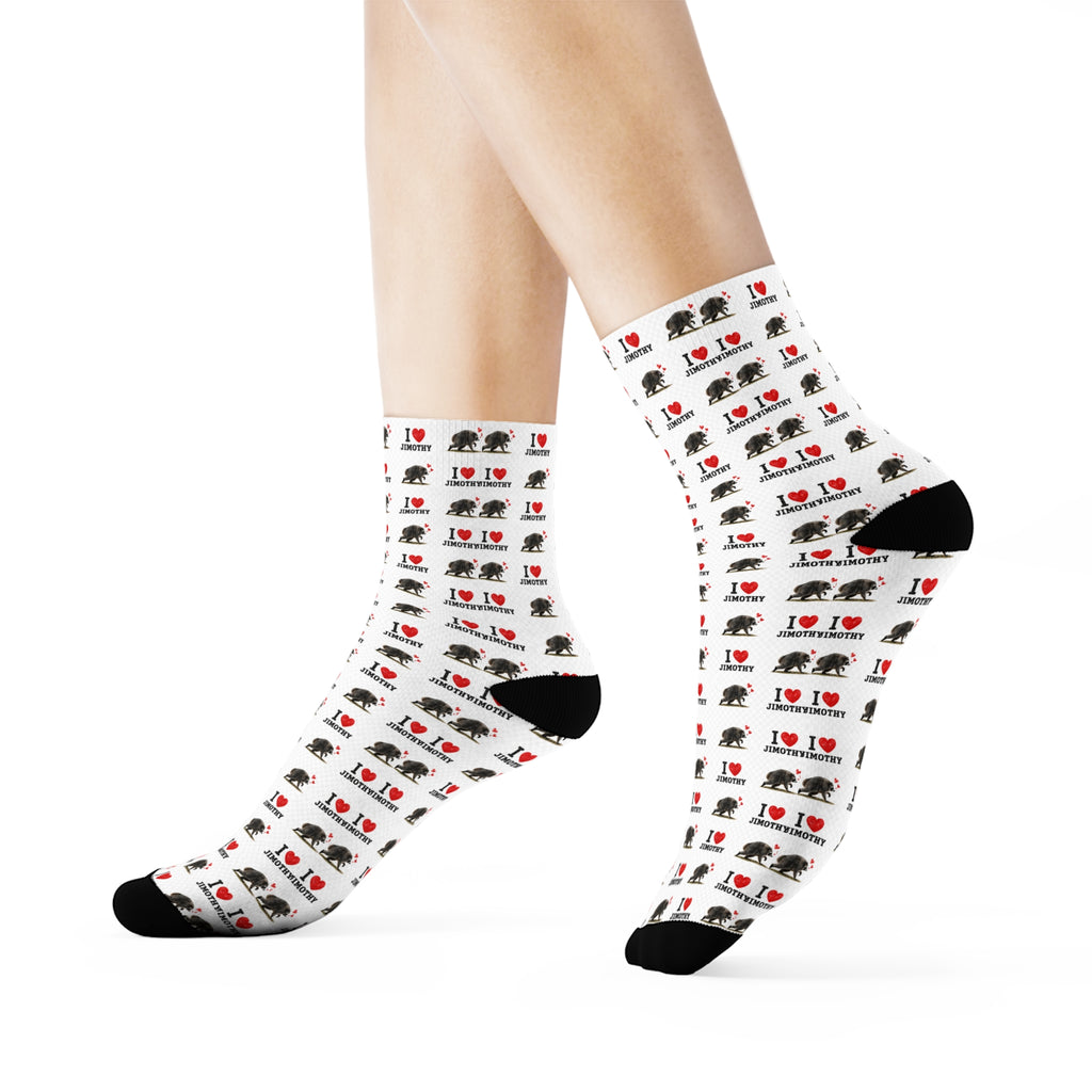 I  Love Jimothy Crew Socks – Cute Repeating Jimothy Lover Socks