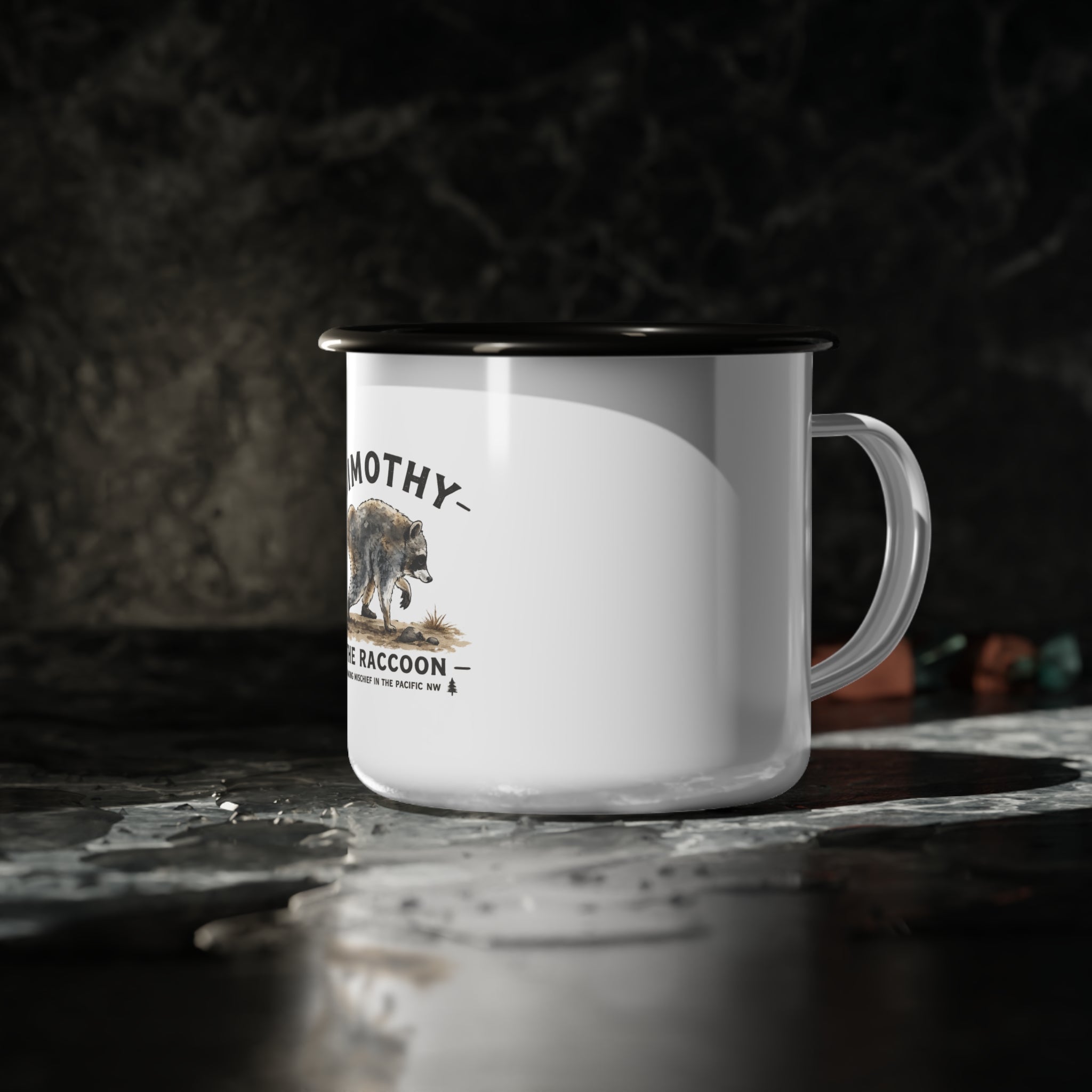 Enamel Camp Cup – 'Jimothy the Raccoon' Vintage Camping Mug