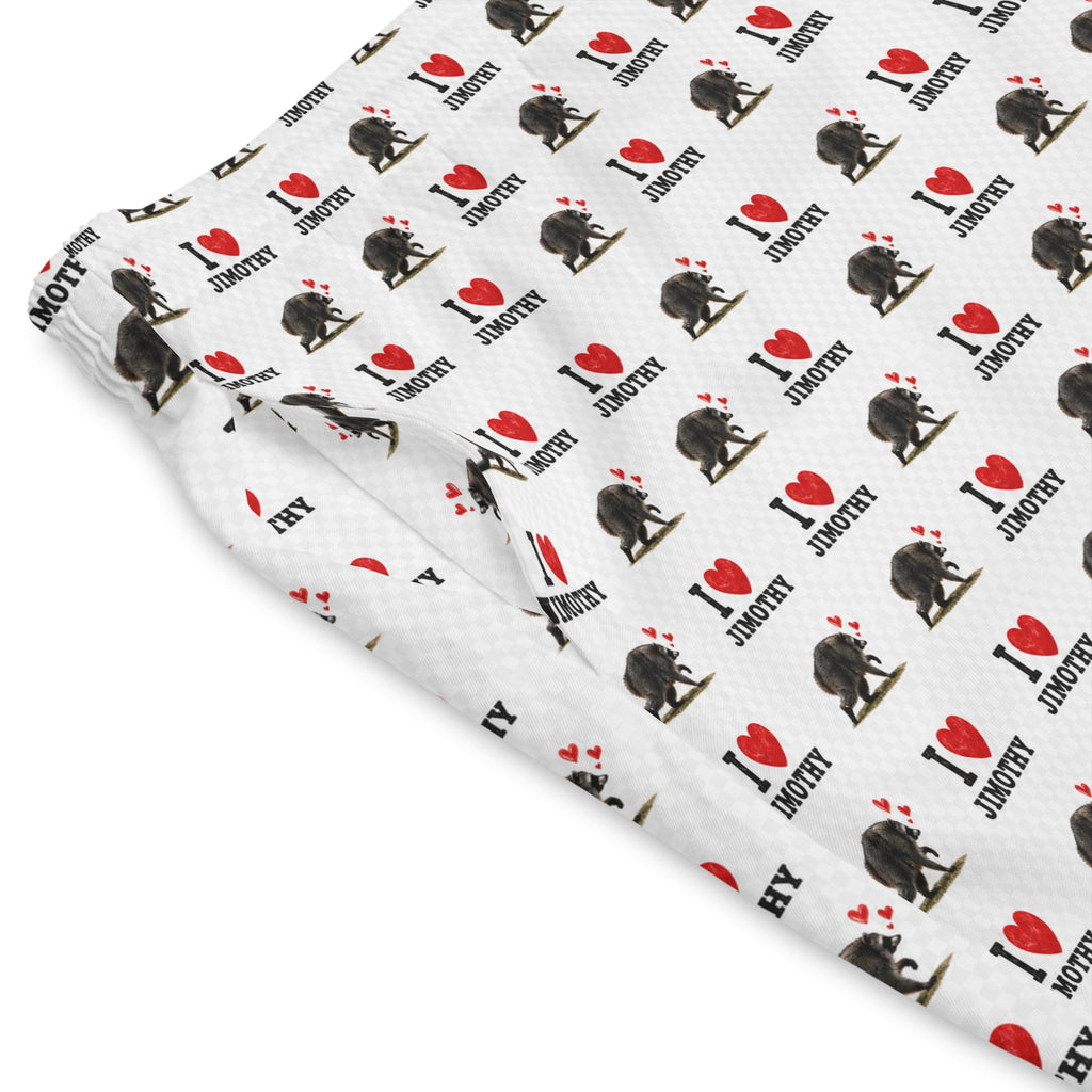 I  Love Jimothy Men's Beach Shorts — All-Over Print Elastic Swim Trunks
