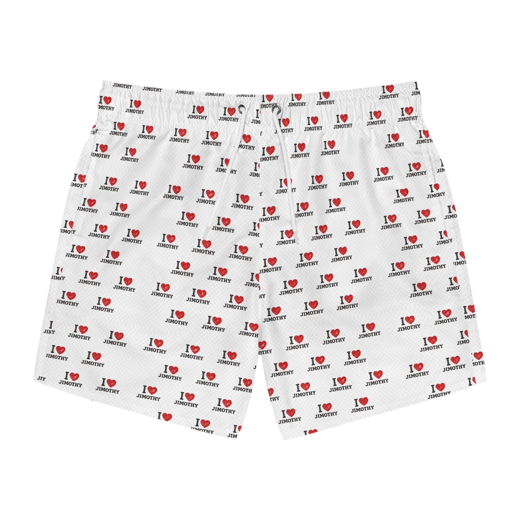 I Love Jimothy Swim Trunks — All-Over-Print Beach Shorts