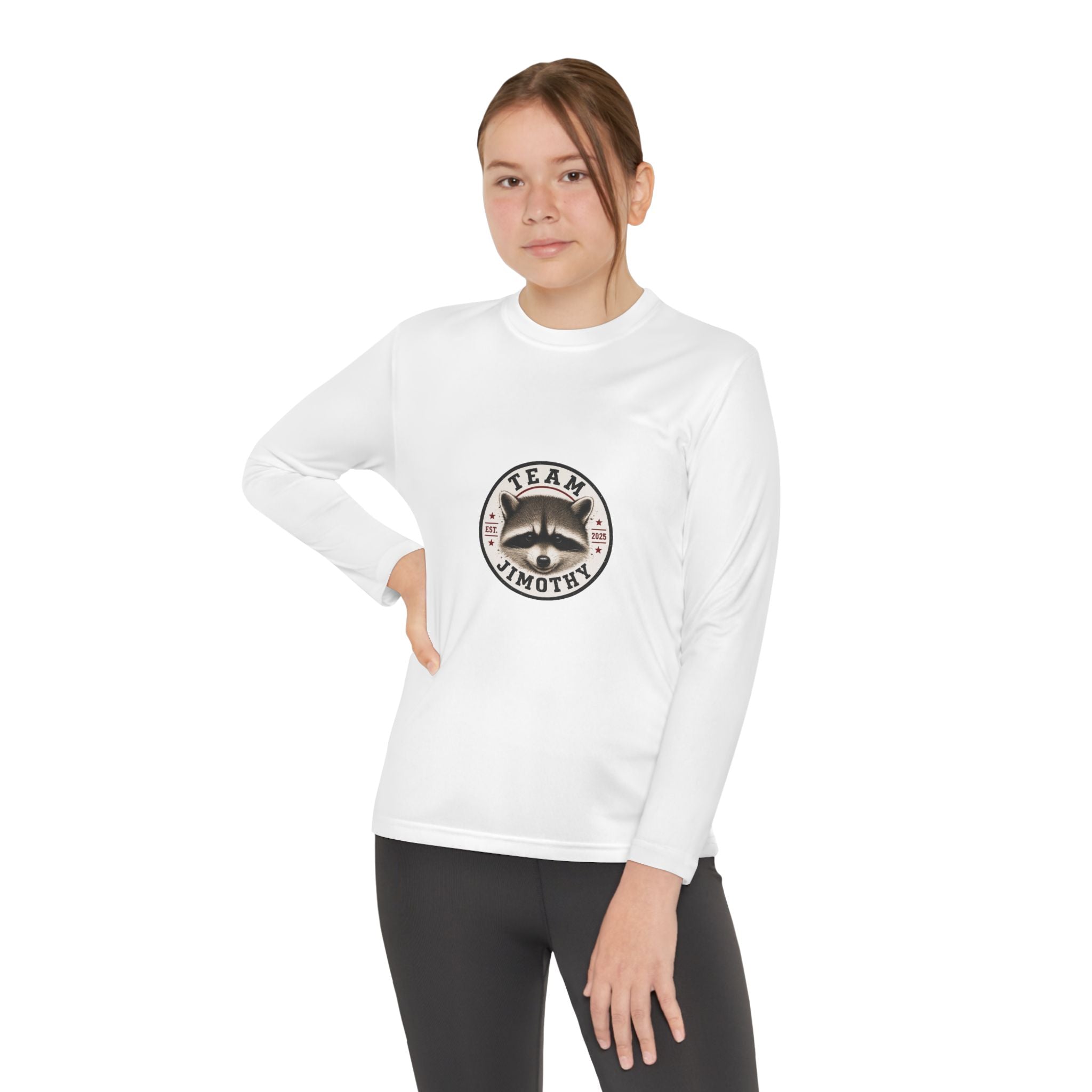 Youth Long Sleeve Tee — "Team Jimothy" Racoon Feet Graphic