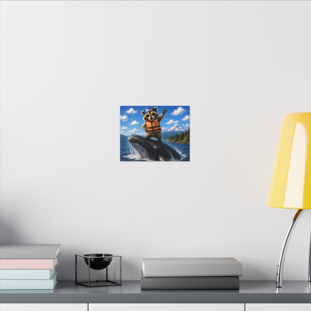 Raccoon Surfer Canvas Wall Art — Cute Adventure Wildlife Print
