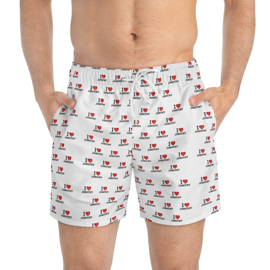 I Love Jimothy Swim Trunks — All-Over-Print Beach Shorts