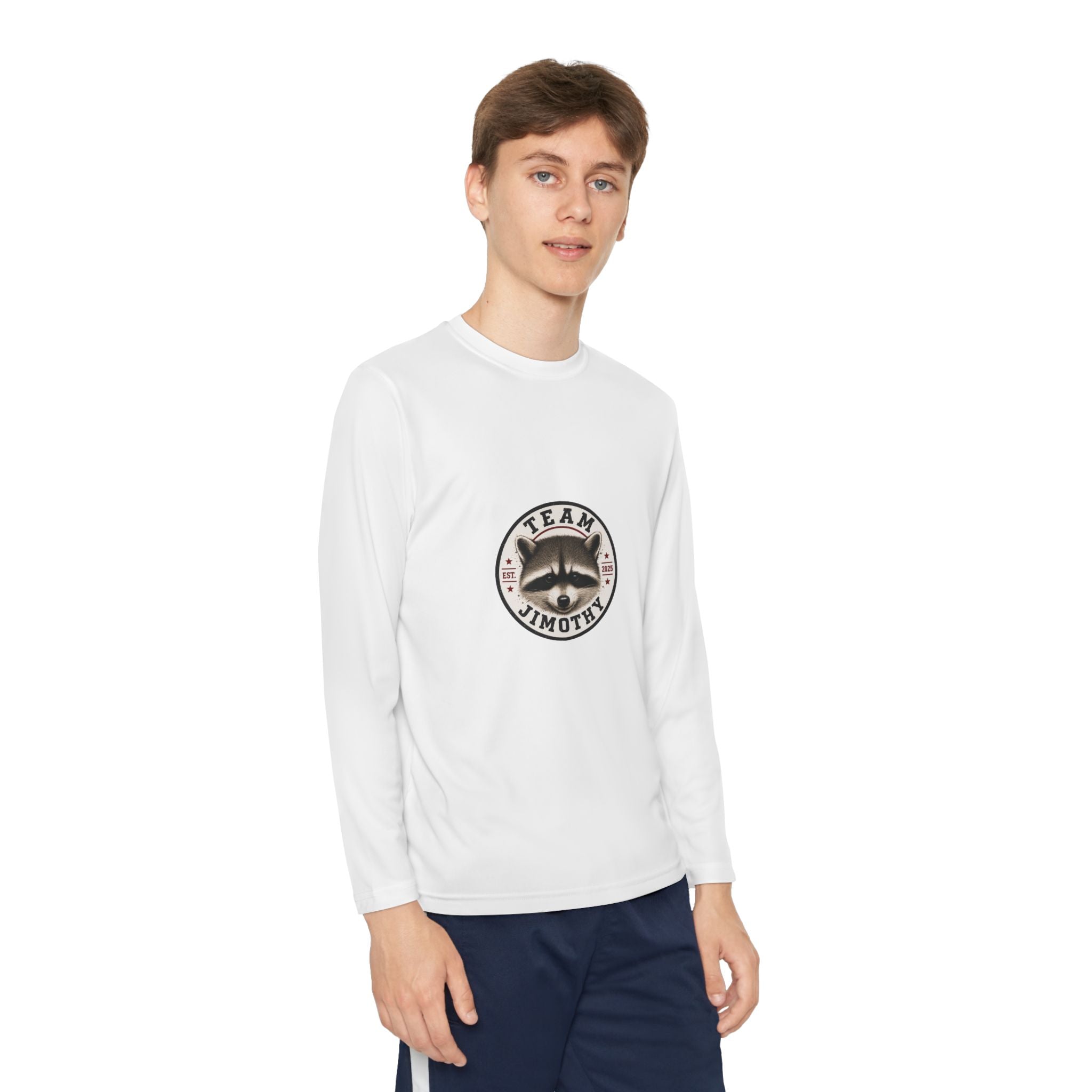 Youth Long Sleeve Tee — "Team Jimothy" Racoon Feet Graphic