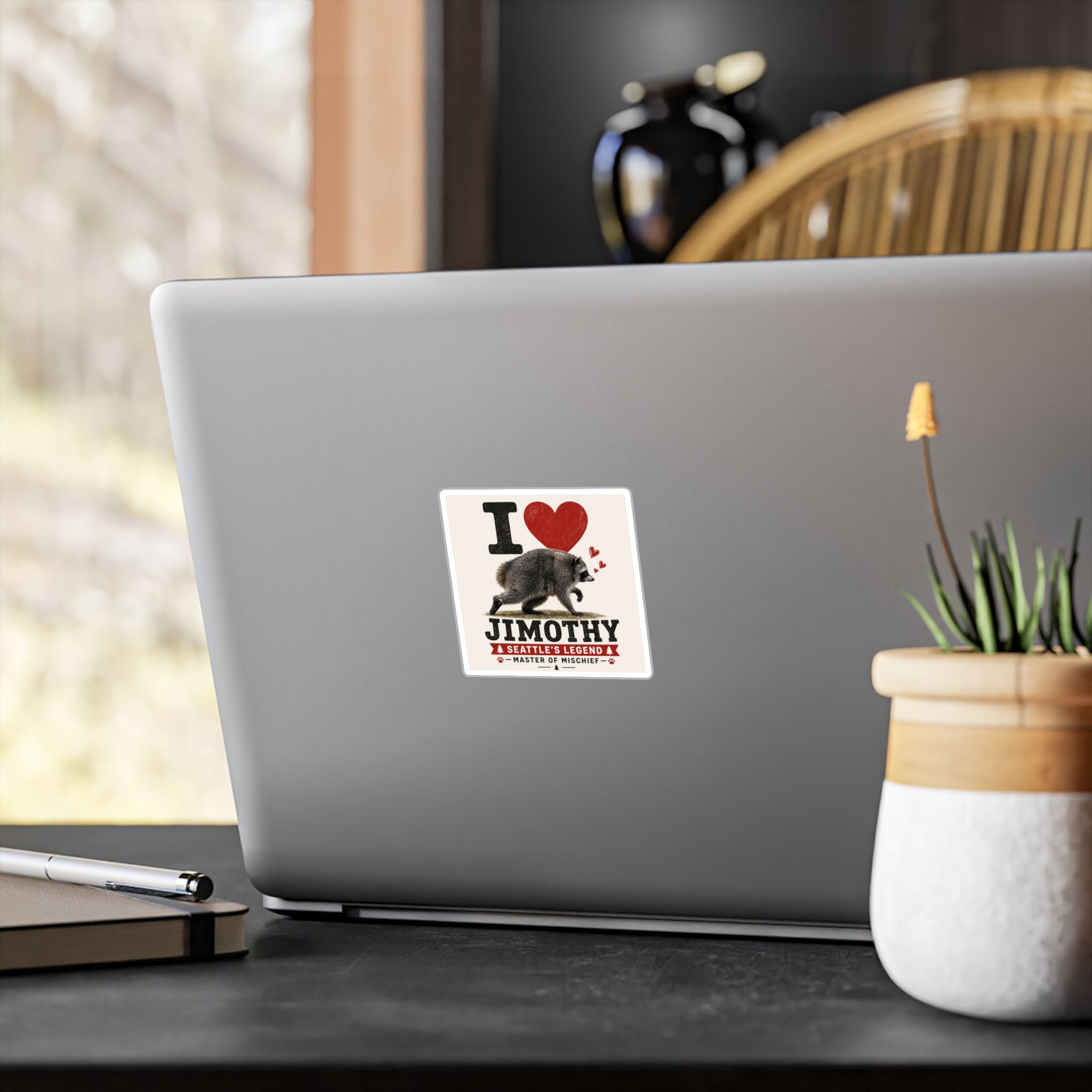 Kiss-Cut Vinyl Decal — "I  Jimothy" Raccoon | Seattle’s Legend, Master of Mischief