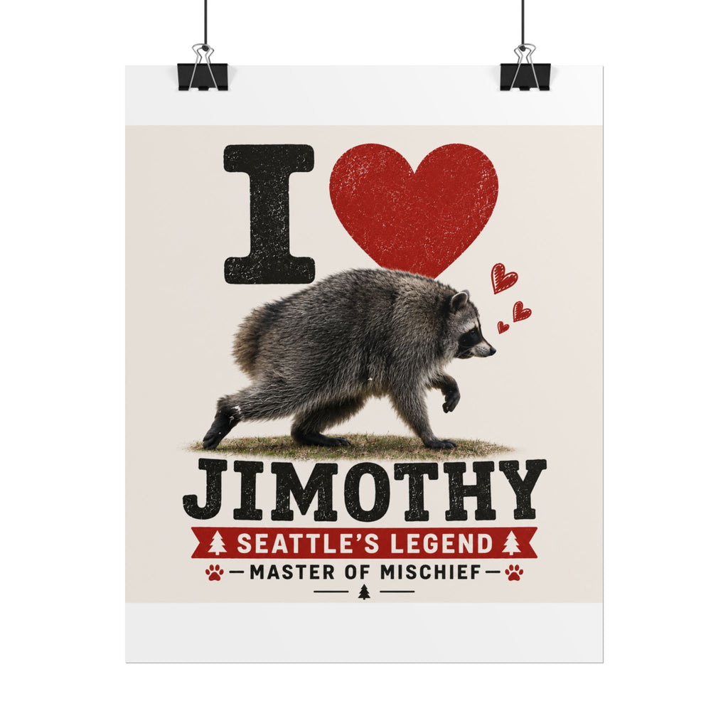 I Heart Jimothy Raccoon Poster — Seattle’s Legend ‘Master of Mischief’ Rolled Art Print