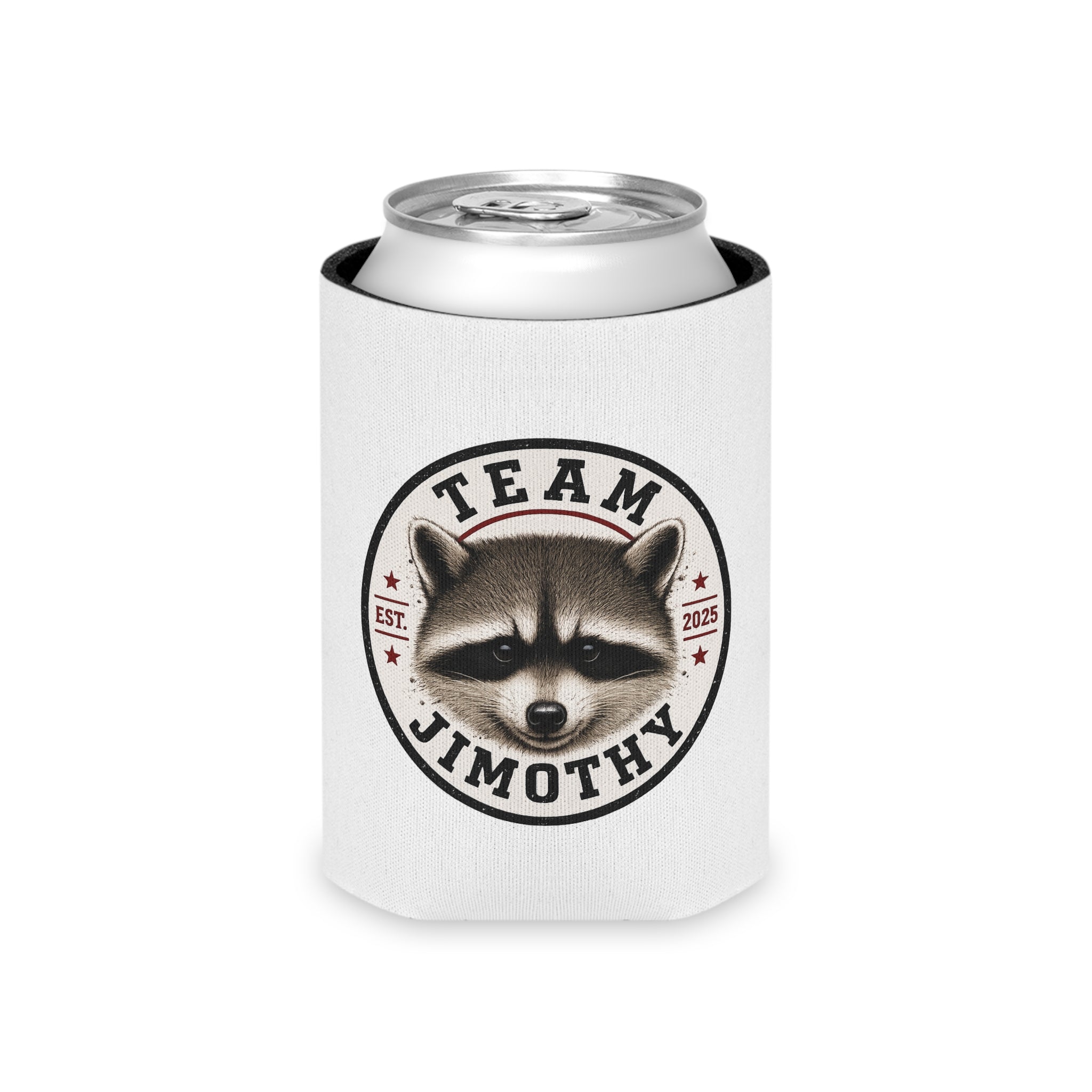 Can Cooler — "Team Jimothy" Raccoon Logo Drink Koozie