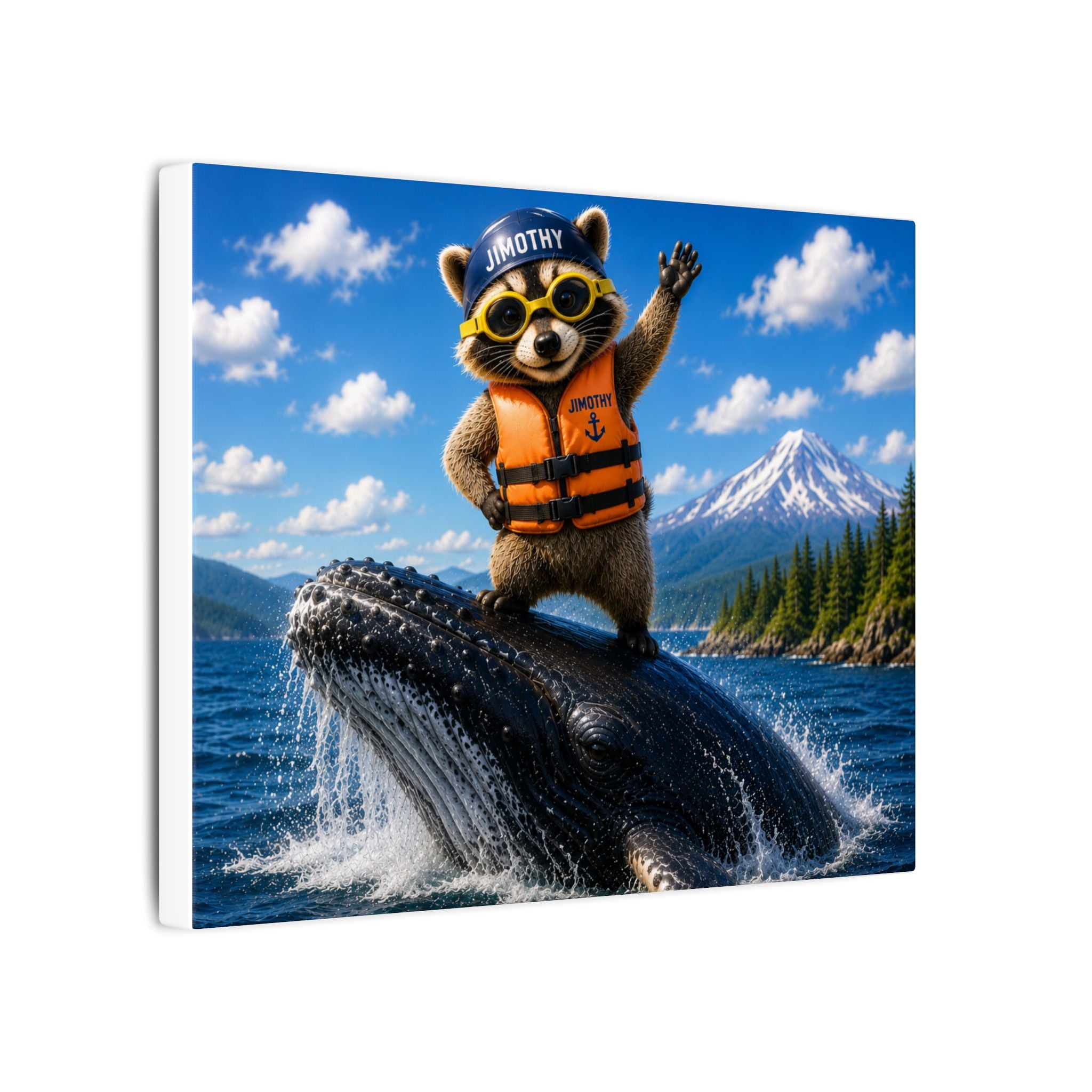 Raccoon Surfer Canvas Wall Art — Cute Adventure Wildlife Print