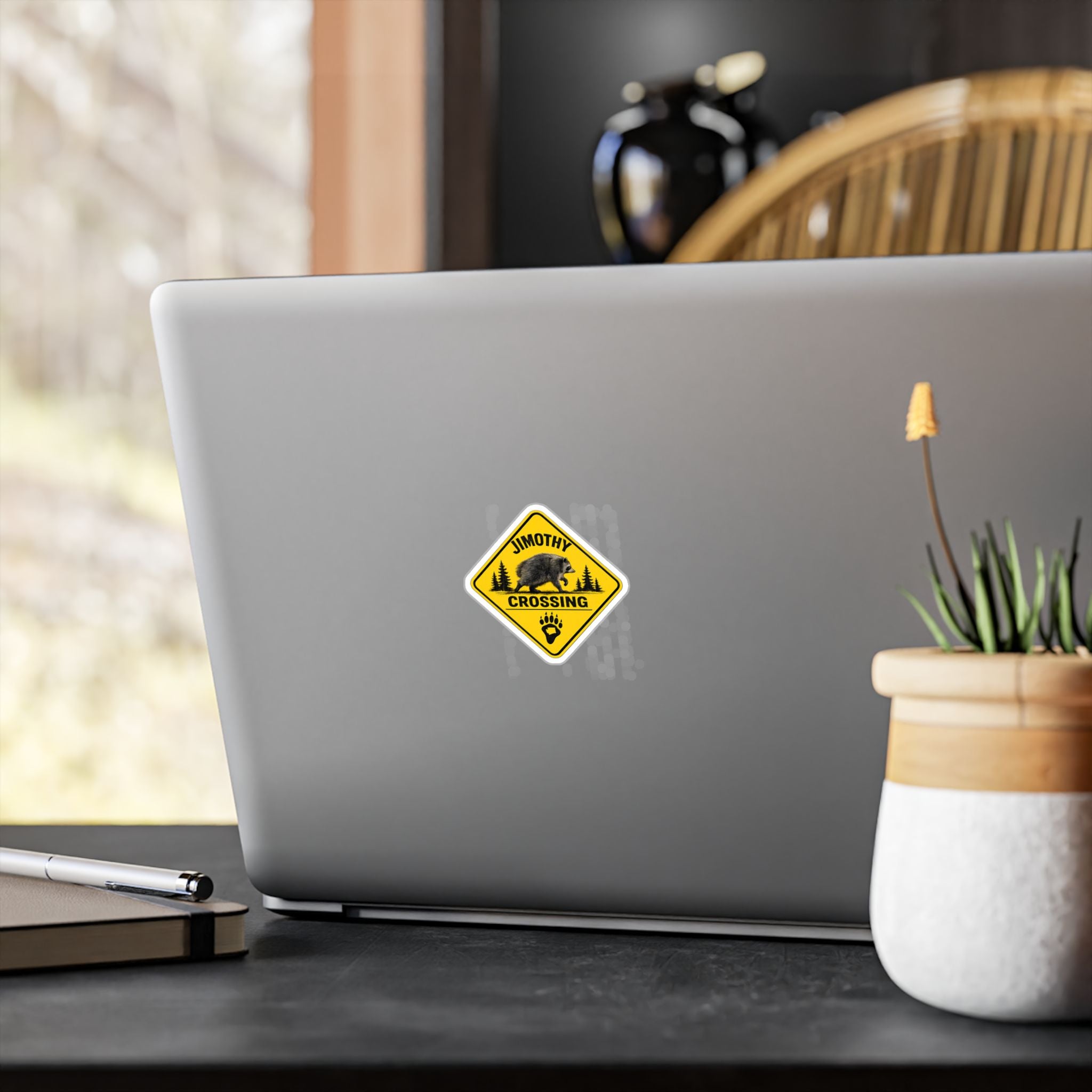 Personalized 'Jimothy Crossing' Bear Vinyl Sticker — Custom Name Kiss-Cut Decal