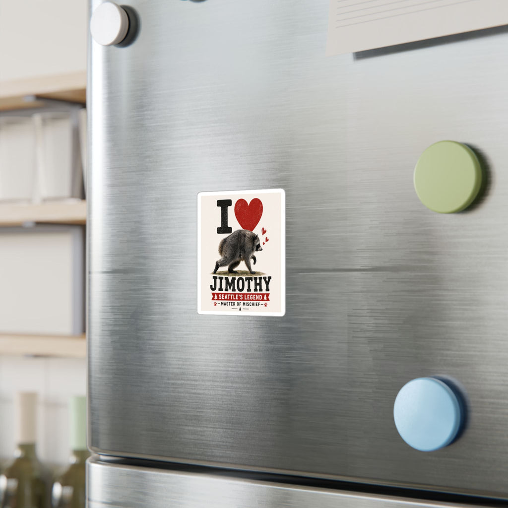 Kiss-Cut Vinyl Decal — "I  Jimothy" Raccoon | Seattle’s Legend, Master of Mischief