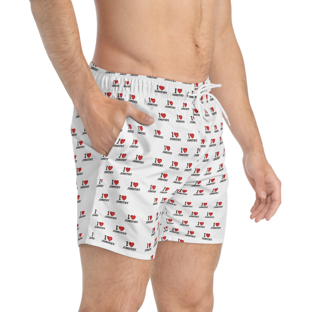 I Love Jimothy Swim Trunks — All-Over-Print Beach Shorts