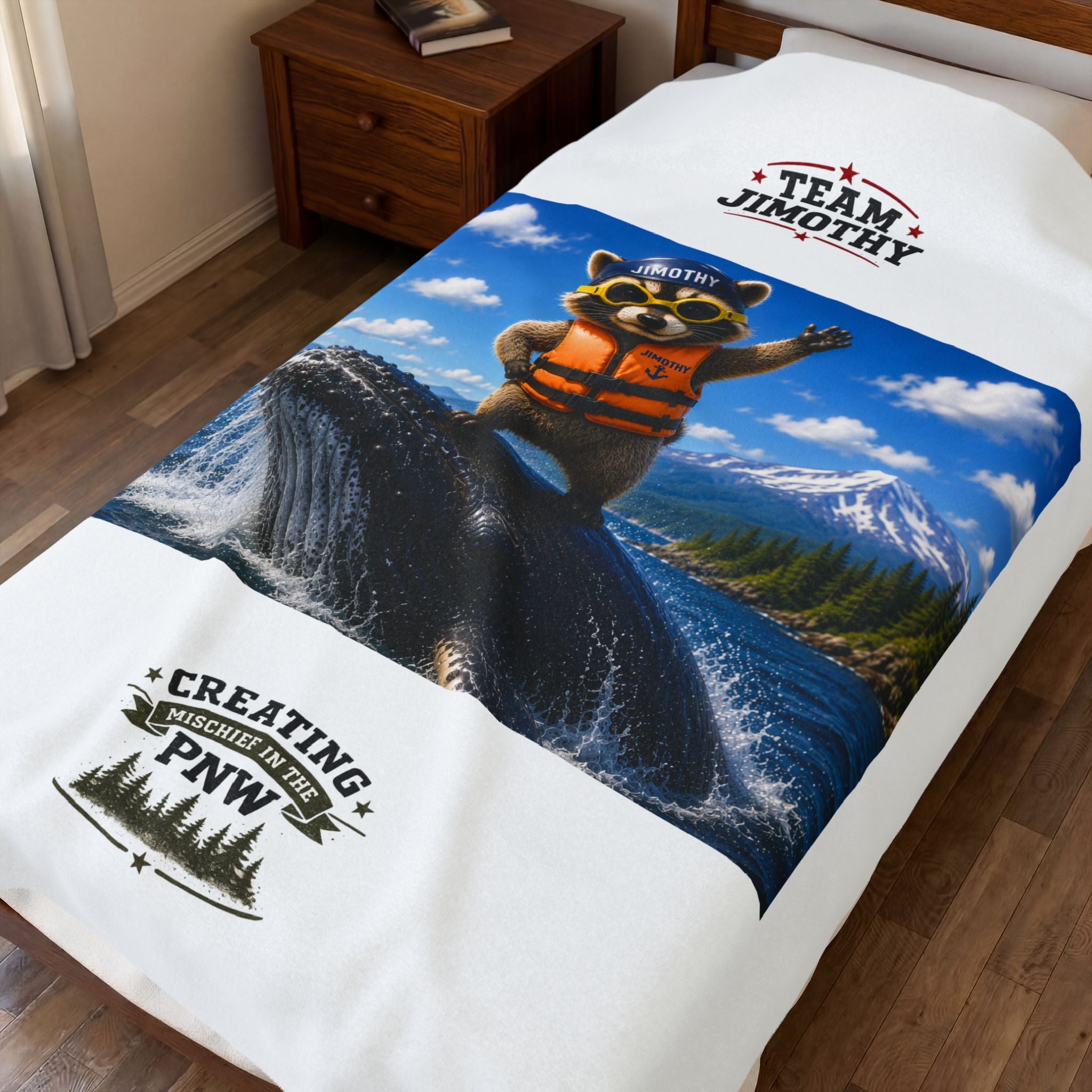 Plush Blanket —Jimothy Captain Riding a Whale Velveteen Throw