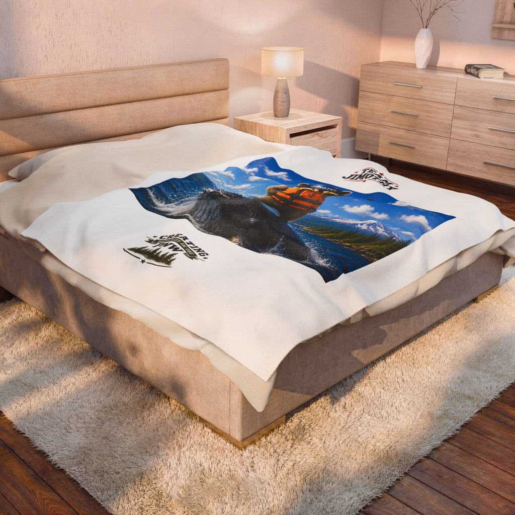 Plush Blanket —Jimothy Captain Riding a Whale Velveteen Throw