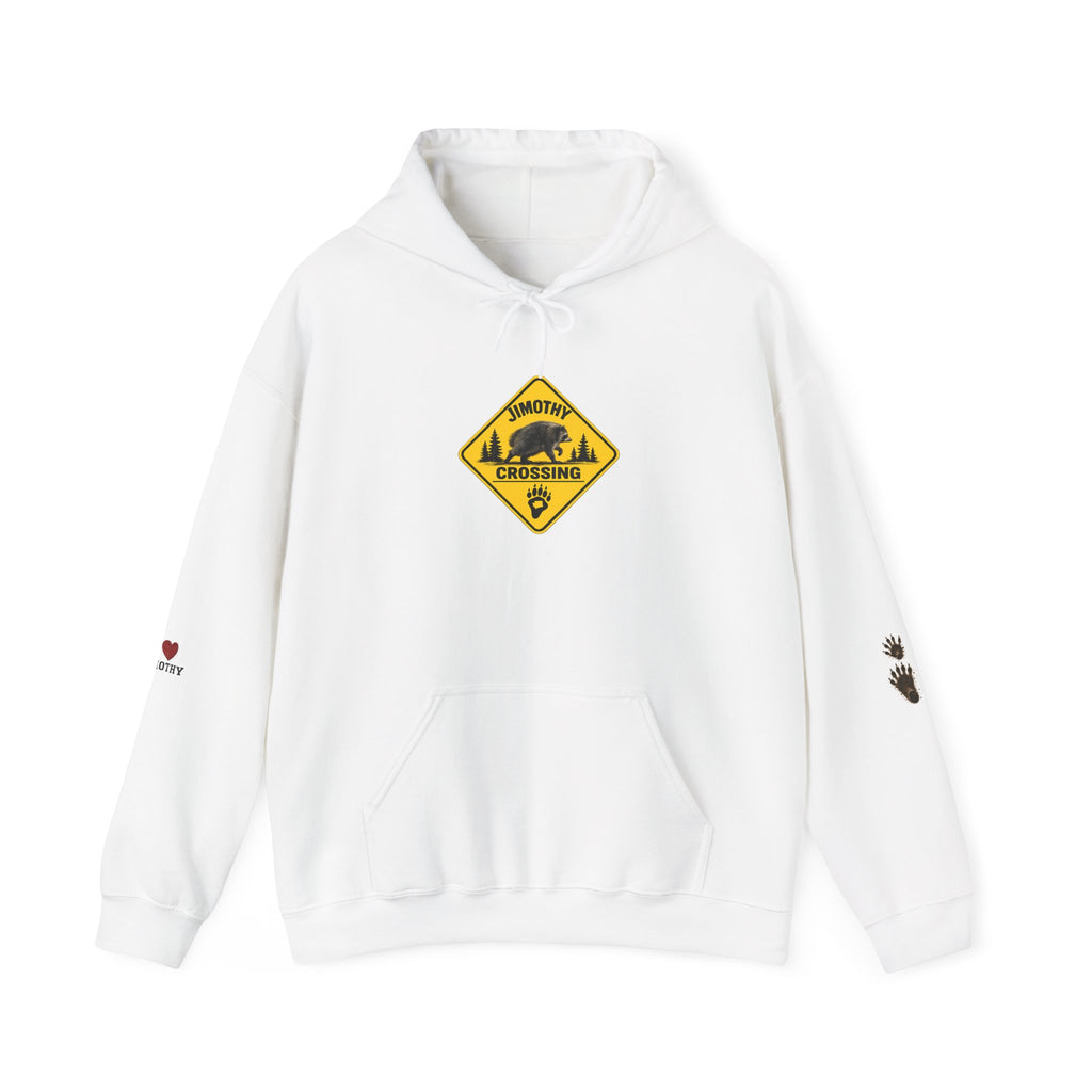 PNW Jimothy Crossing Hoodie — "Creating PNW" Forest Sweatshirt with Racoon Feet & I love Jimothy Sleeve