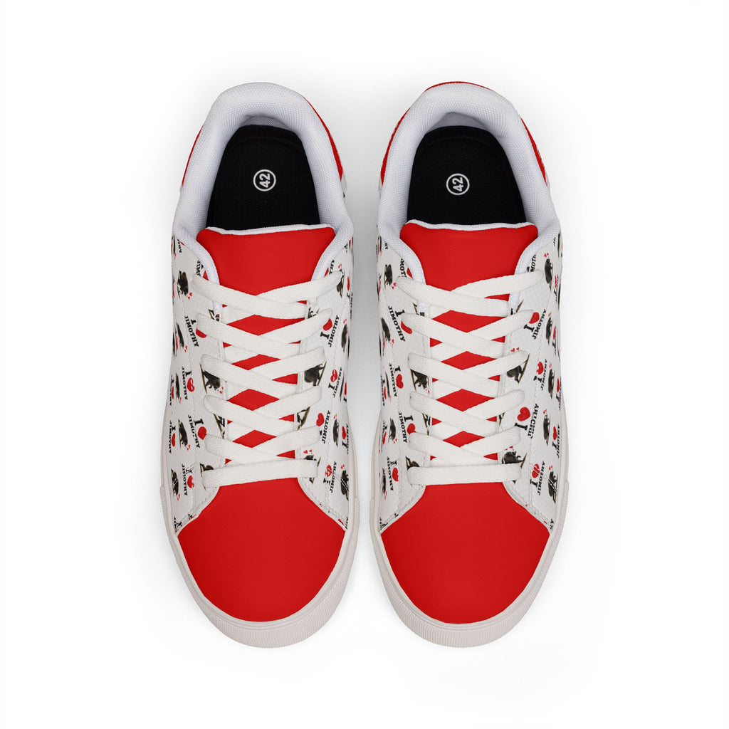 Leather Sneakers — 'I  Love Jimothy' Pattern Low-Top Men's Casual Shoes