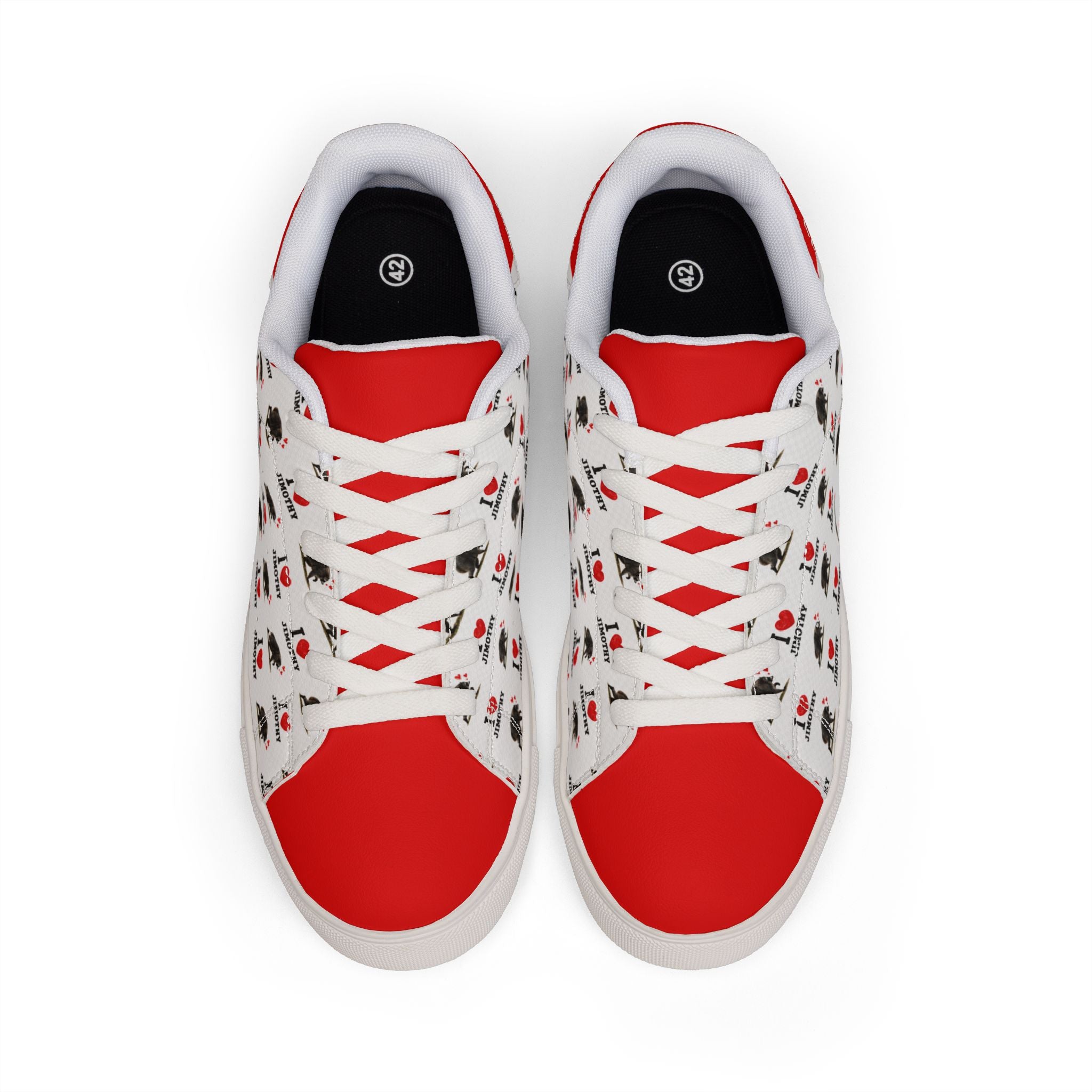 Leather Sneakers — 'I  Love Jimothy' Pattern Low-Top Men's Casual Shoes