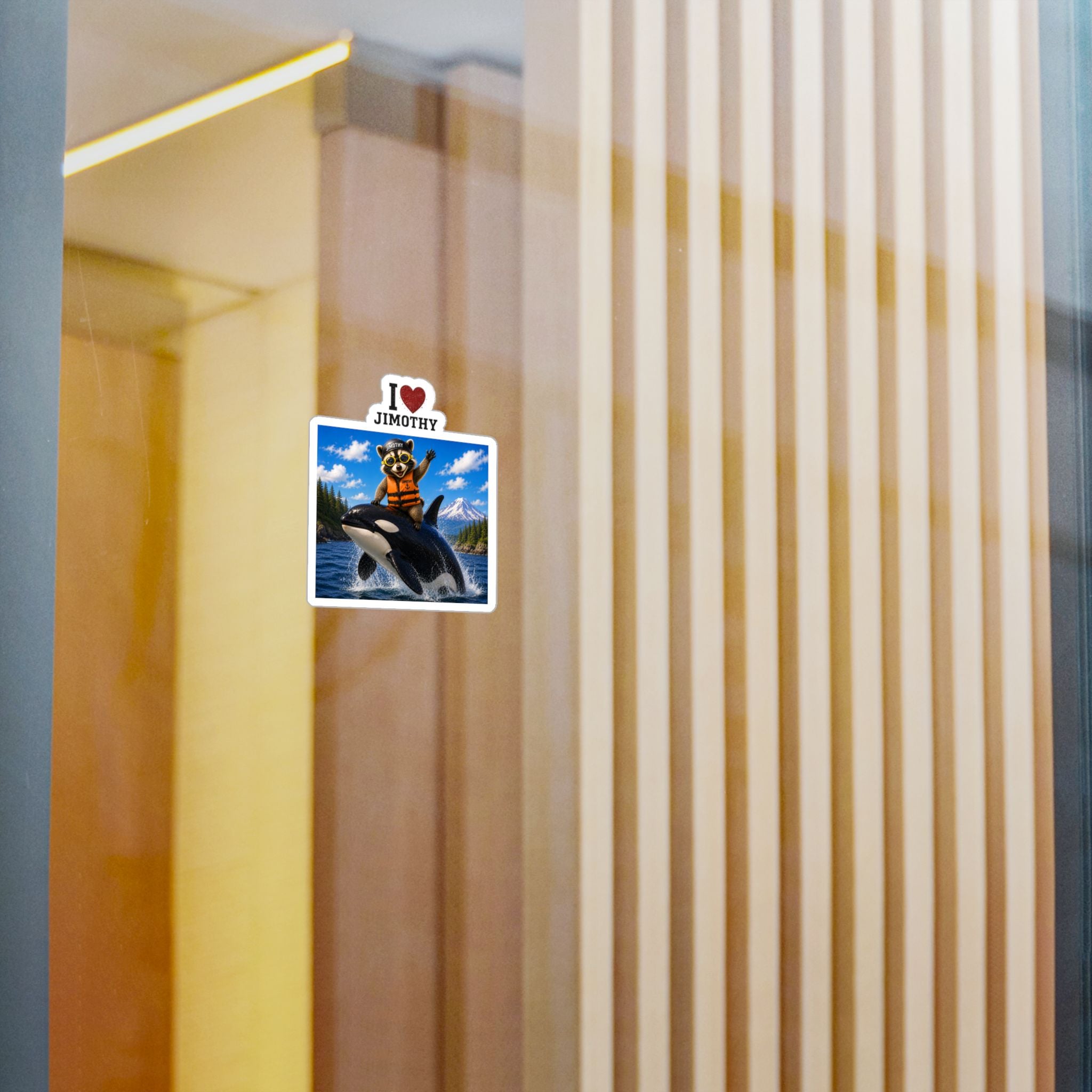 I  Love Jimothy Vinyl Sticker — Cute Raccoon on Orca Kiss-Cut Decal