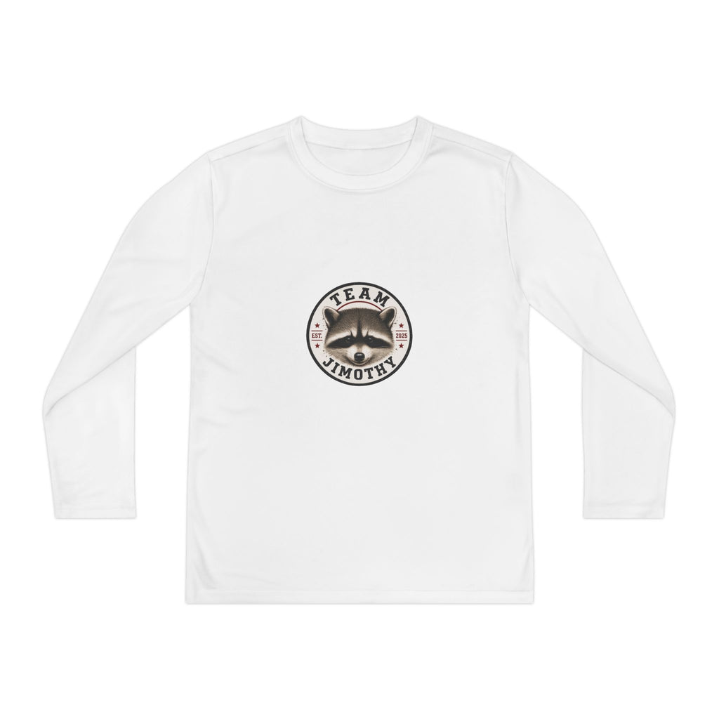 Youth Long Sleeve Tee — "Team Jimothy" Racoon Feet Graphic