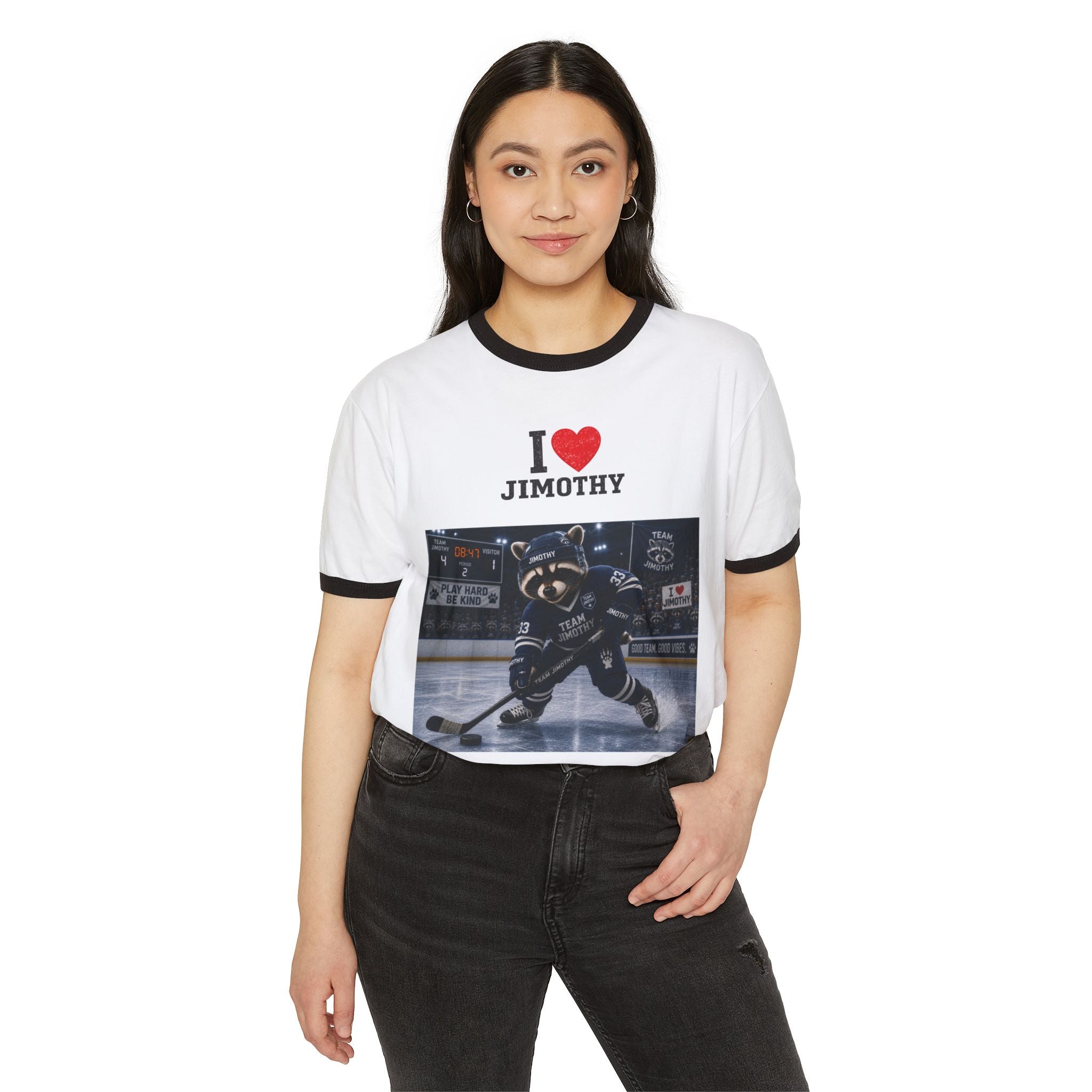 Team  Jimothy Hockey Ringer T-Shirt — Team Jimothy Youth Hockey Fan Tee