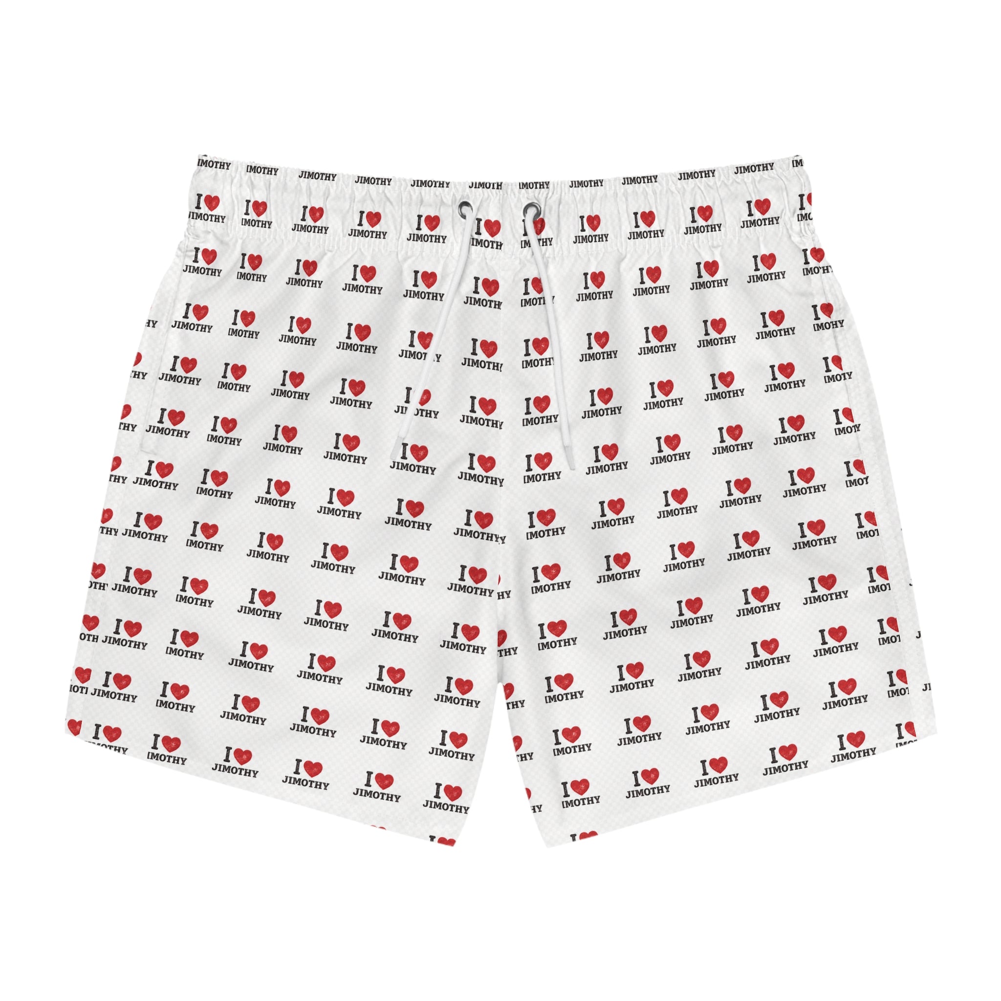 I Love Jimothy Swim Trunks — All-Over-Print Beach Shorts