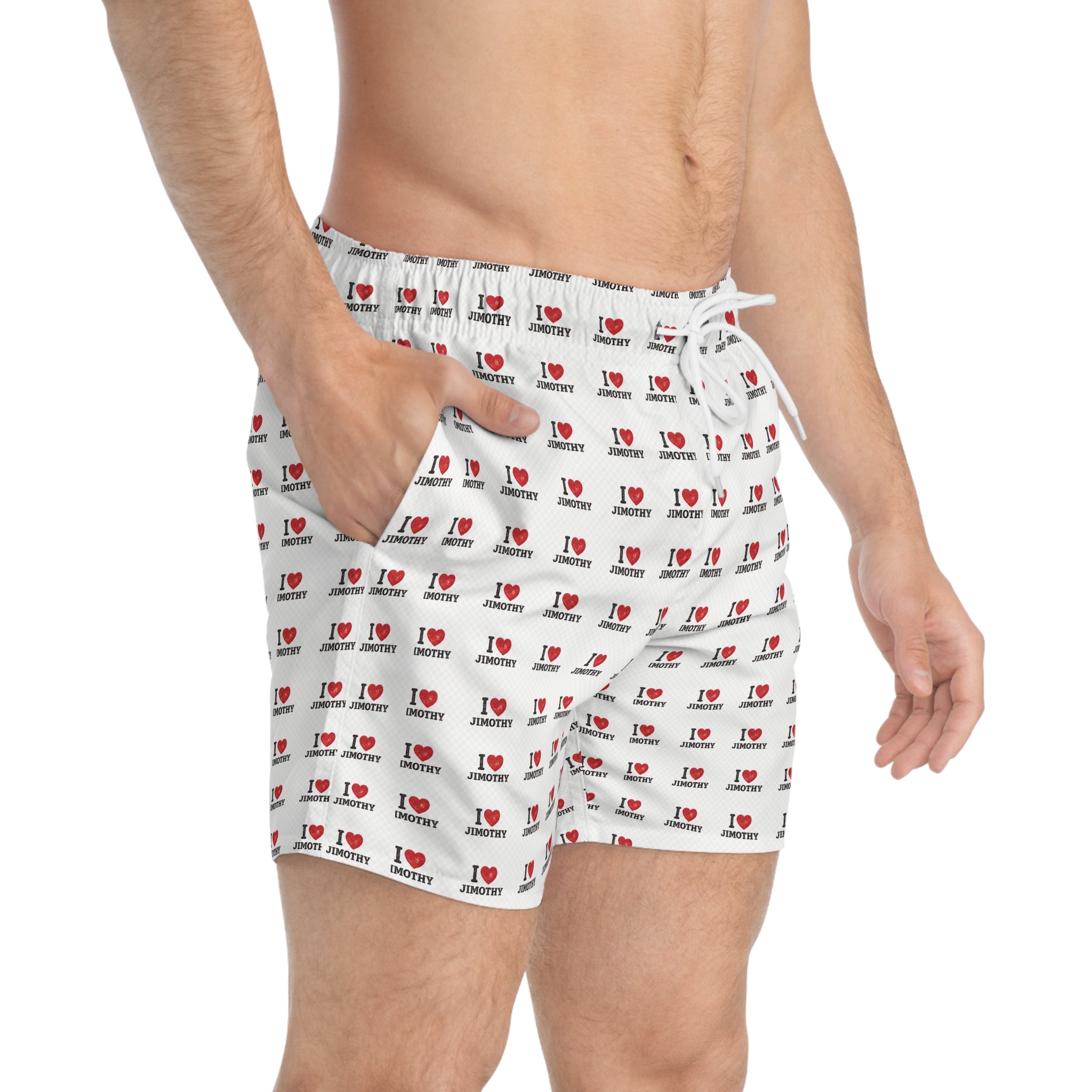 I Love Jimothy Swim Trunks — All-Over-Print Beach Shorts