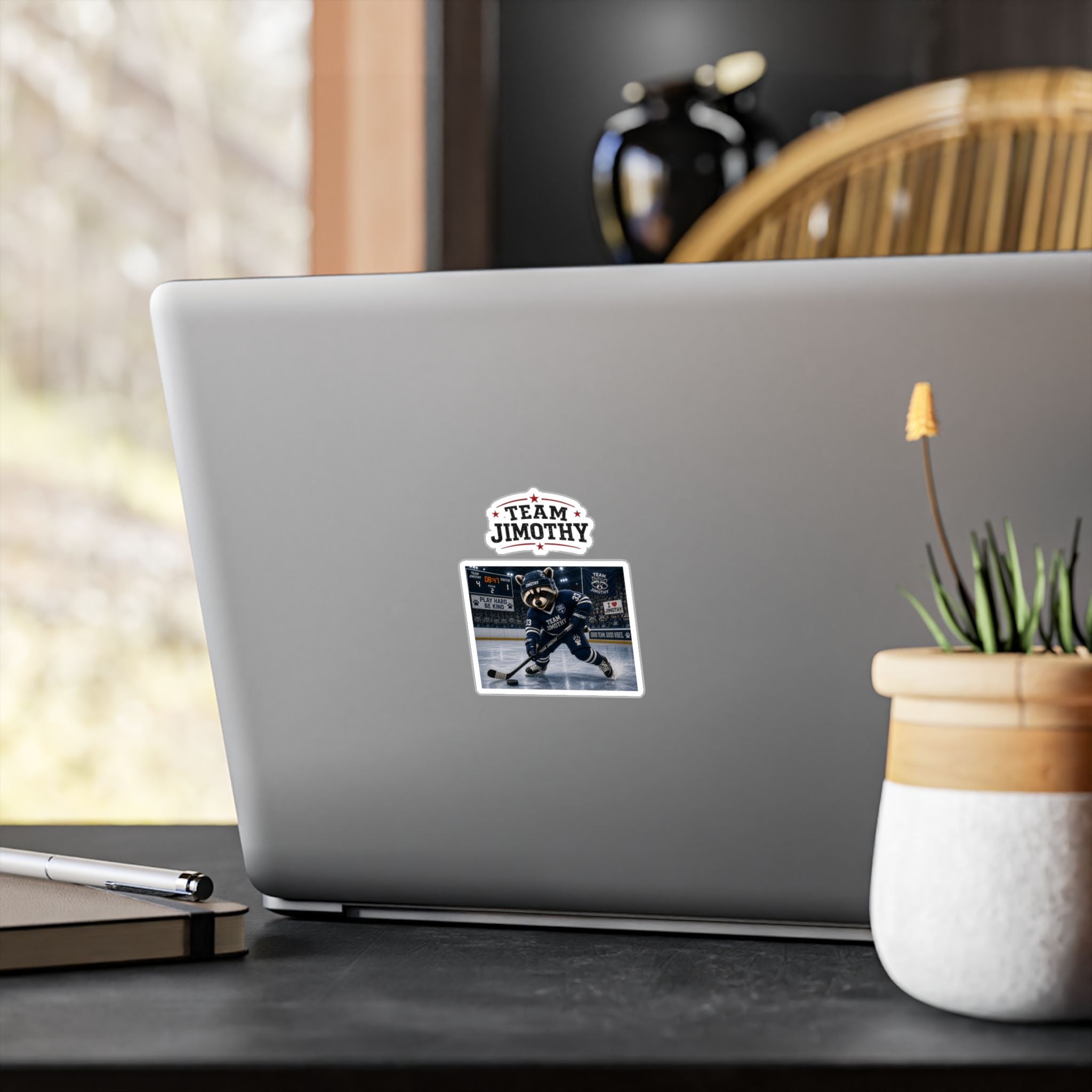 Team Jimothy Hockey Kiss-Cut Vinyl Decal — Mascot Player Sticker for Laptops, Water Bottles & Car Windows