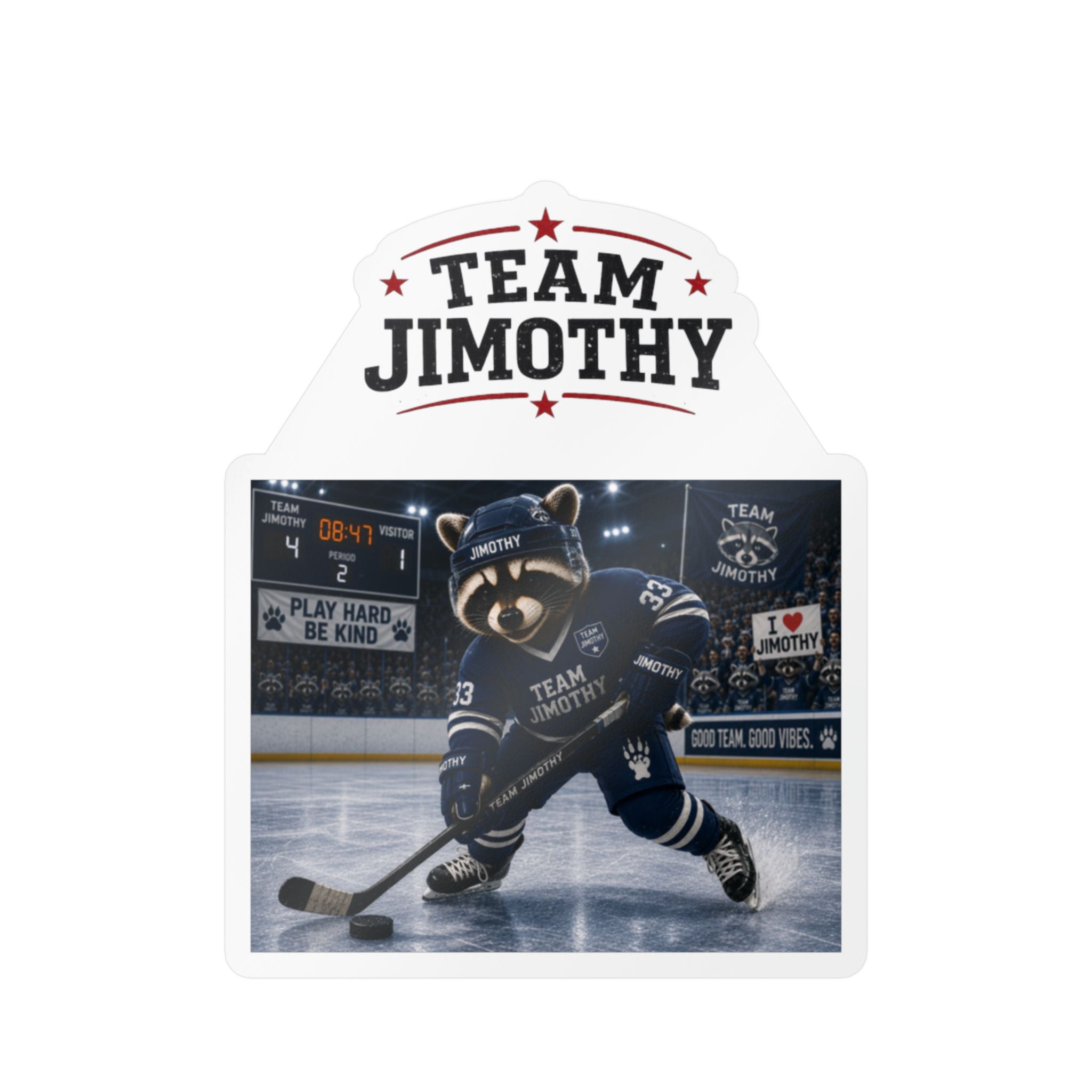 Team Jimothy Hockey Kiss-Cut Vinyl Decal — Mascot Player Sticker for Laptops, Water Bottles & Car Windows