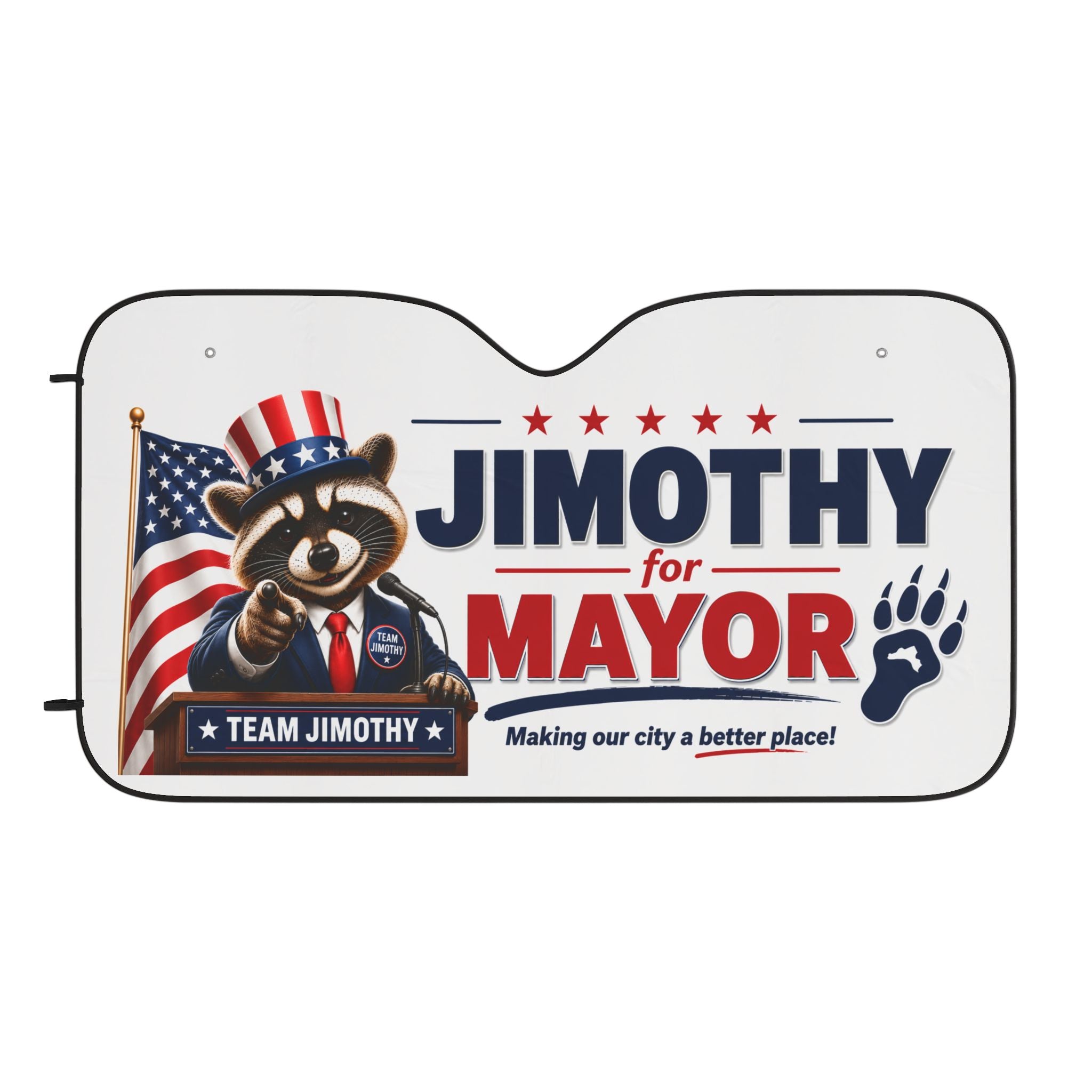 Car Sun Shade — 'Jimothy for Mayor' Patriotic Raccoon Windshield Cover