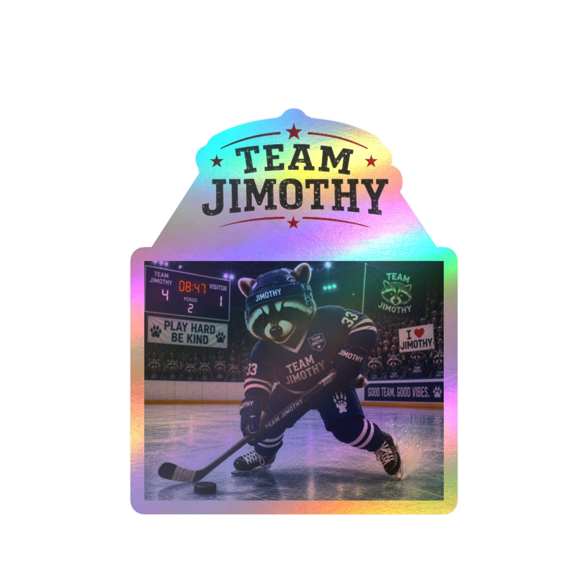 Team Jimothy Hockey Kiss-Cut Vinyl Decal — Mascot Player Sticker for Laptops, Water Bottles & Car Windows