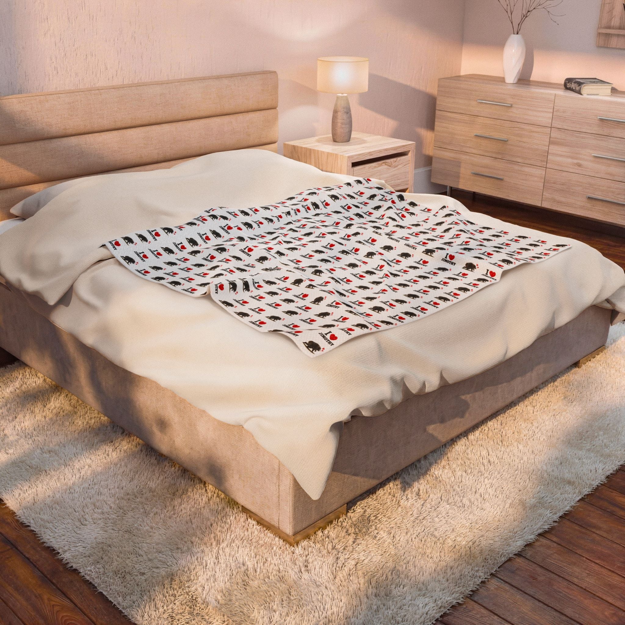 Velveteen Plush Blanket — I Love Jimothy Pattern, Soft Cozy Throw for Jimothy Lovers