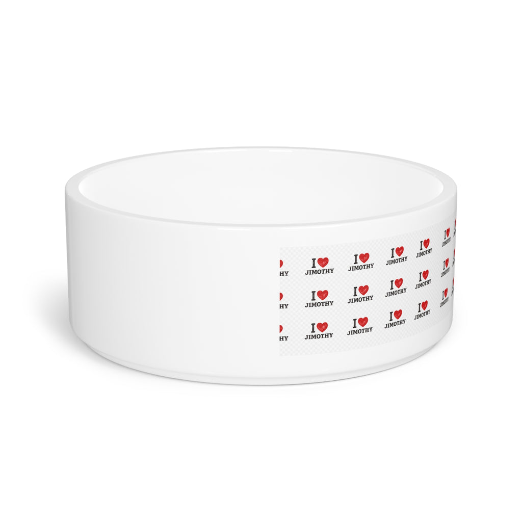 I  LOVE JIMOTHY Pattern Pet Bowl — Personalized Cute Ceramic Dog & Cat Feeding Dish