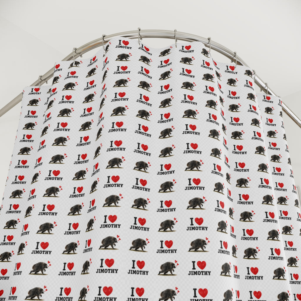 I Love Jimothy Shower Curtain — Cute Repeating 'I Love Jimothy'  Pattern for Bathroom Decor